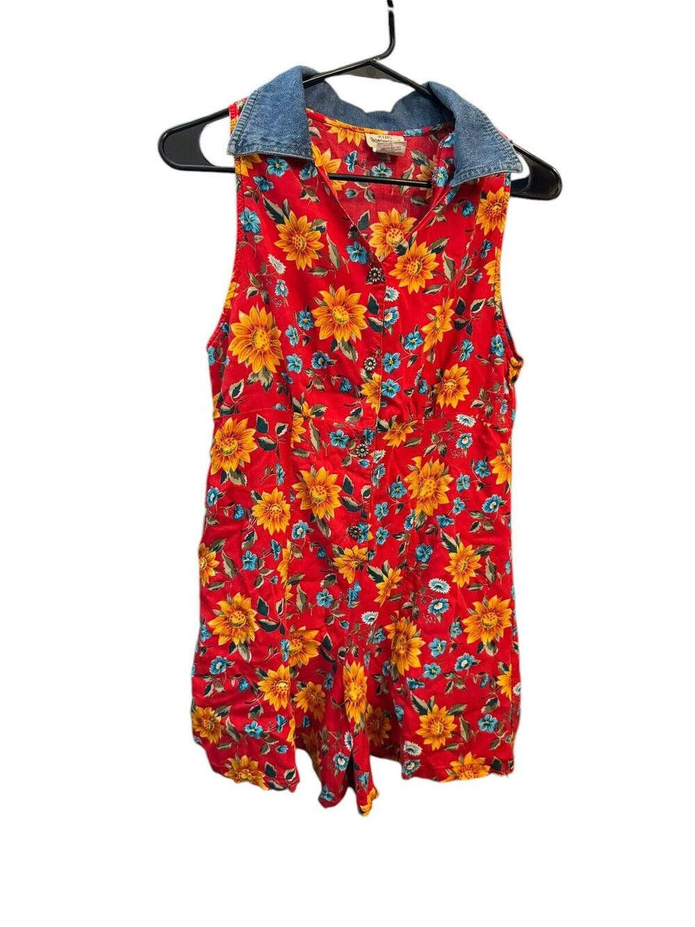 Rachel’s Kids Sleeveless Sunflowers Red Romper Size 14.5 Vintage 90’s